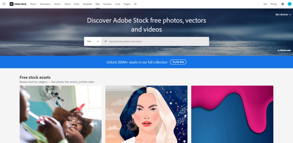 Adobe stocks home page